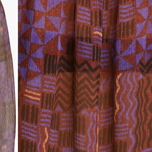 ba&sh / Mia Sheer Ruffled geometric purple silk Top M - Picture 6 of 10